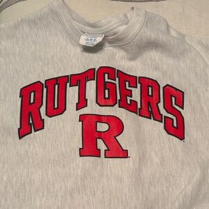 Champion Gray Rutgers Red Graphic Crewneck Sweatshirt
